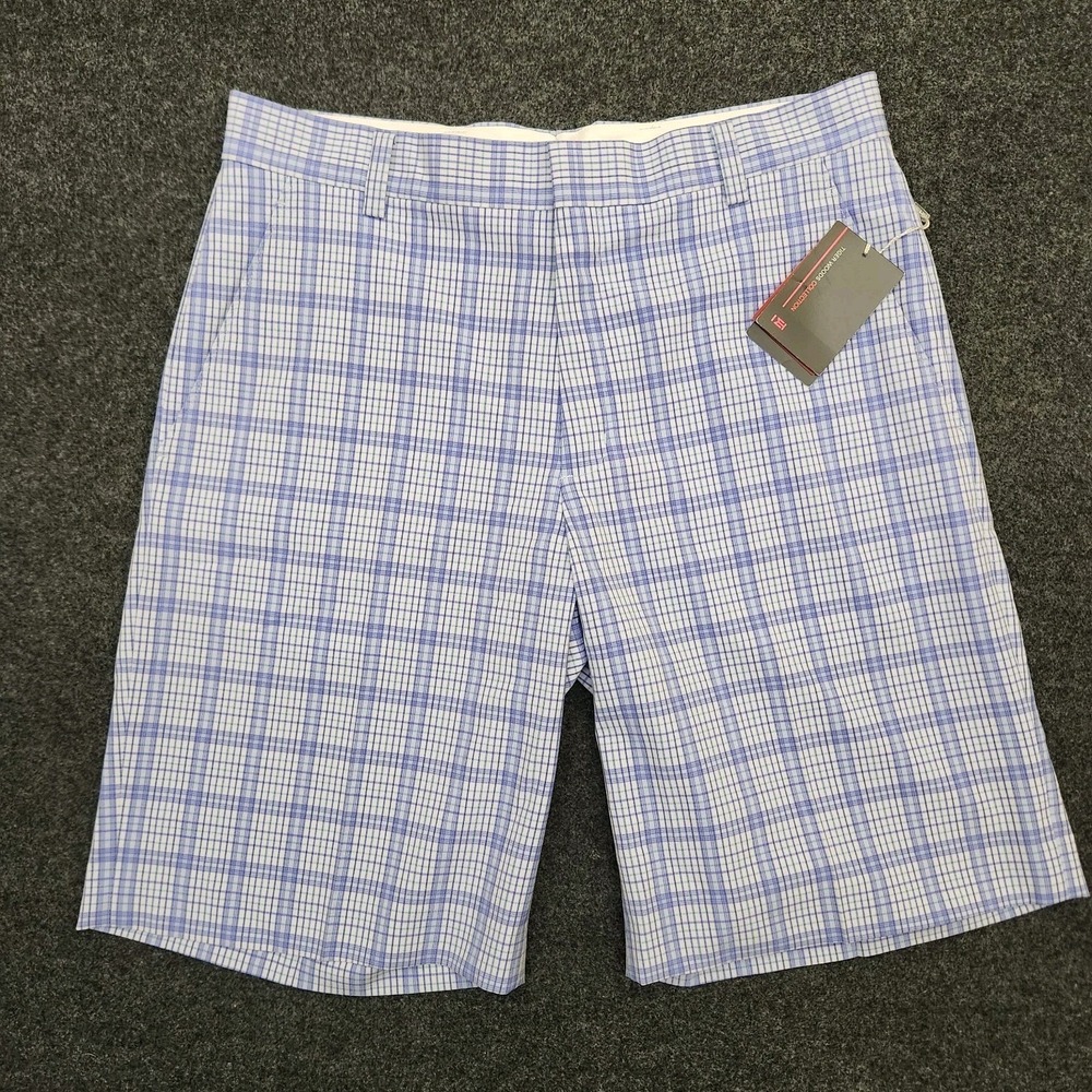 NWT Nike Tiger Woods Collection Mens 32 Blue Plaid Golf Performance Chino Shorts